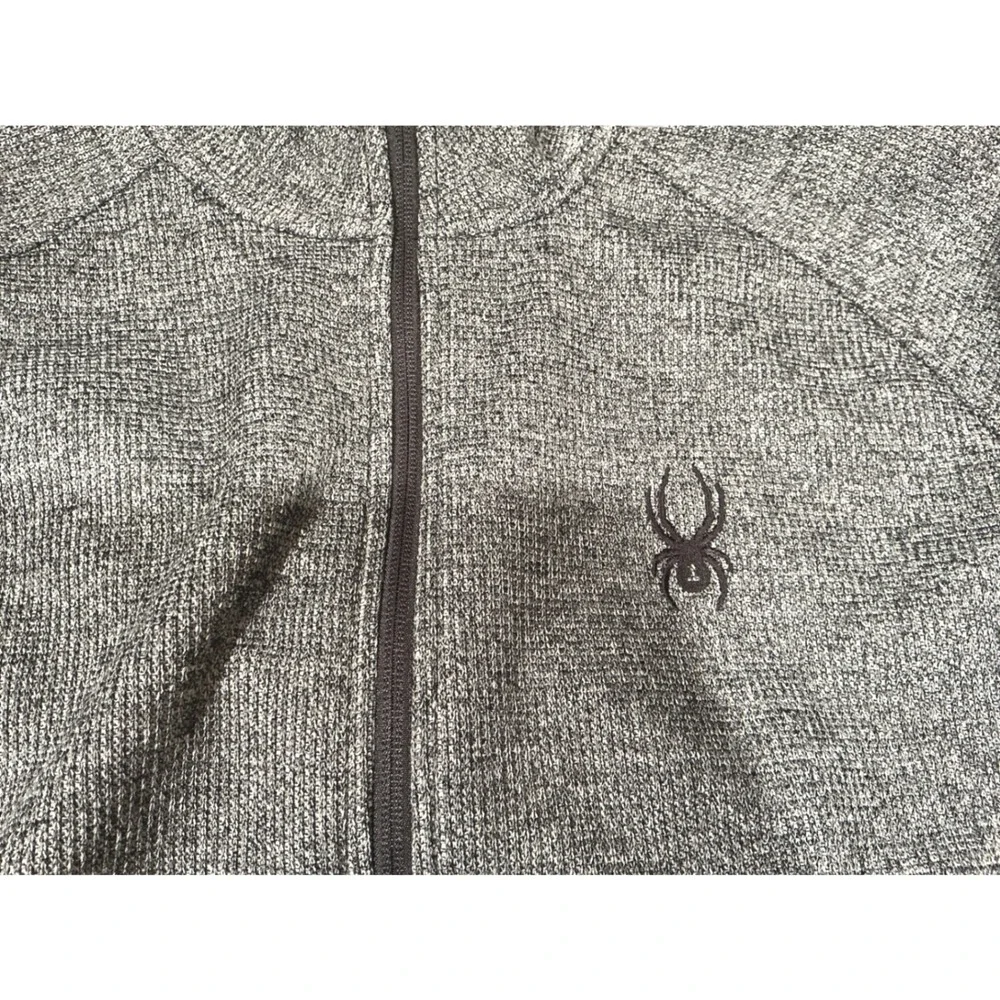 Spyder Mens Full Zip Knit Sweater Jacket Gray Black XL Mock Neck‎ Fleece Lined